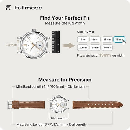 Fullmosa Watch Band, Quick Release Leather Watch Strap for Men Women, Replacement Bands Width 12mm 14mm 16mm 18mm 19mm 20mm 21mm 22mm 24mm