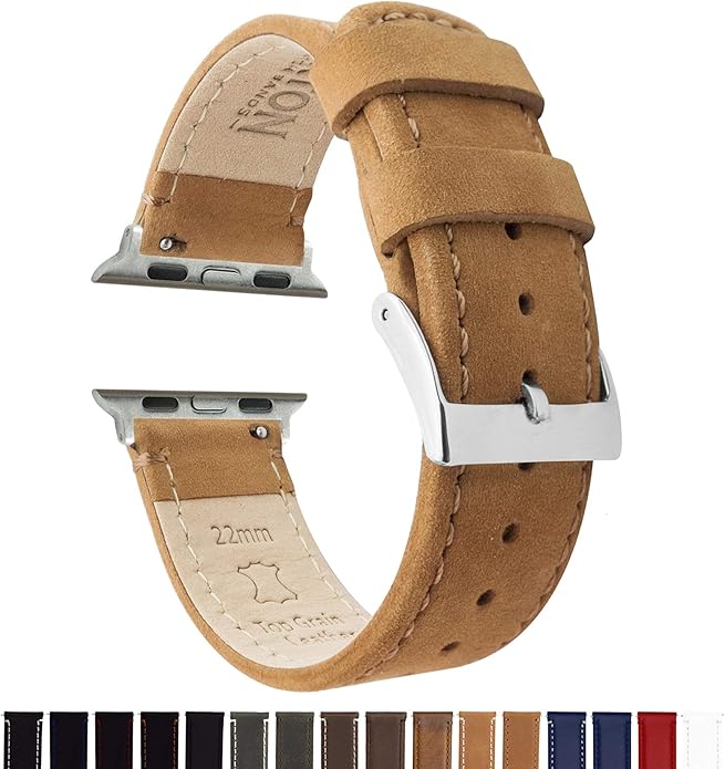 BARTON WATCH BANDS - Top Grain Leather Watch Bands Compatible with Apple Watch Models - 1, 2, 3, 4, 5, 6, 7, 8, 9, 10, SE, Ultra & Ultra 2