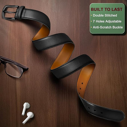 BULLIANT Men Belt-Leather Belt 7 Holes Comfortable for Men Dress Casual Jeans 1 3/8"