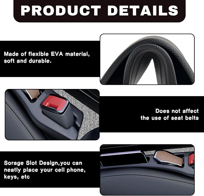 2PCS Car Seat Gap Filler Organizer, Multifunctional Car Gap Filler Organizer Storages Function for Storing Phones Keys Cards, Universal No Drop Seat Guard for Cars ﻿ (Black)