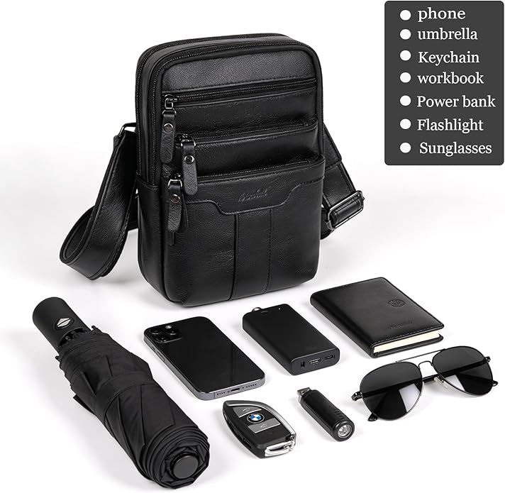 Leather Messenger Bag for Men, Small Leather Sling Shoulder Bag Messenger Pack for Men, Man Purse