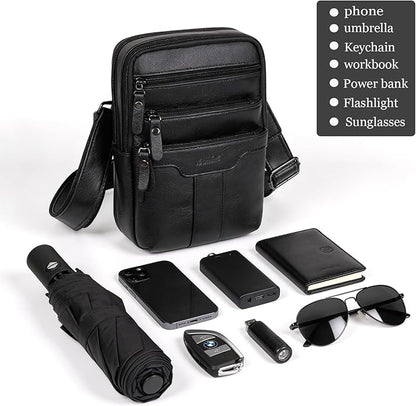 Leather Messenger Bag for Men, Small Leather Sling Shoulder Bag Messenger Pack for Men, Man Purse