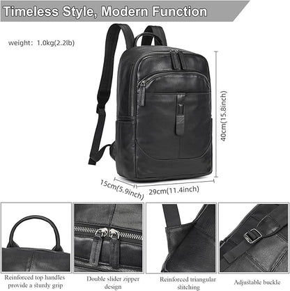 Genuine Leather Backpack for Men & Women - 15.6 Inch Laptop Backpack, Durable Business Commute Bag with Multi-Pockets for Travel & Office