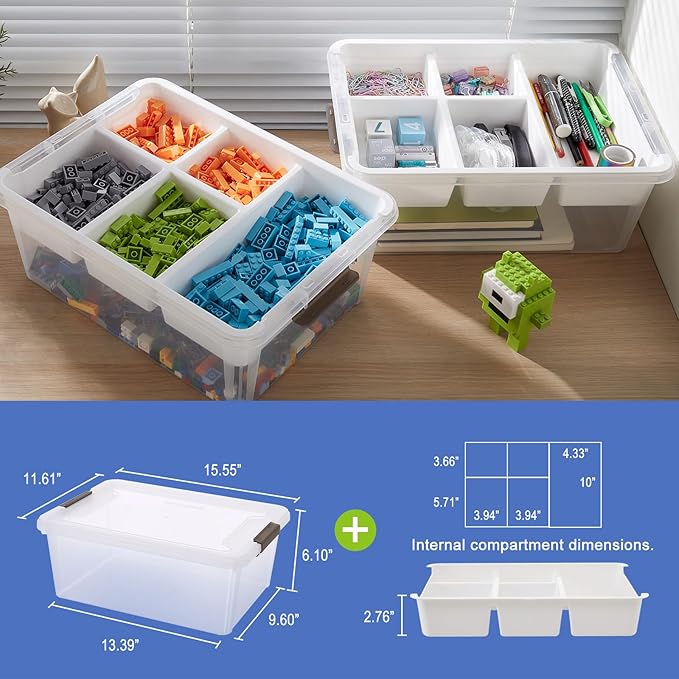 MACOPRO 17 QT Plastic Storage Box with Removable Tray, Bins with Lids, 2 Packs Clear Storage Container for Craft Supplies, Beads, Tools, Sewing, and Playdoh Organization(White, 2Pack-17QT)