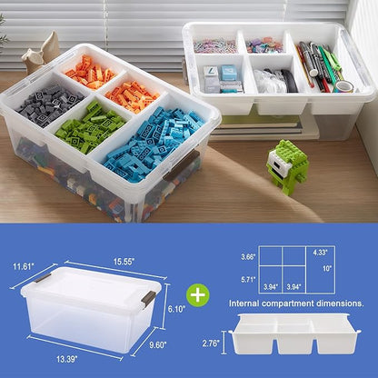 MACOPRO 17 QT Plastic Storage Box with Removable Tray, Bins with Lids, 2 Packs Clear Storage Container for Craft Supplies, Beads, Tools, Sewing, and Playdoh Organization(White, 2Pack-17QT)