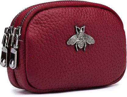 imeetu Women Leather Coin Purse, Small 2 Zippered Change Pouch Wallet