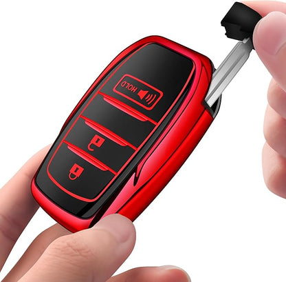 Sindeda for Toyota Key Fob Cover with Metal Keychain & Leather Strap for 2025-2026 Camry 4 Runner 2019-2026 Venza, Land Cruiser,2023-2026 Tacoma Grand Highlander,Corolla,bZ4X,3-Buttons(Red)