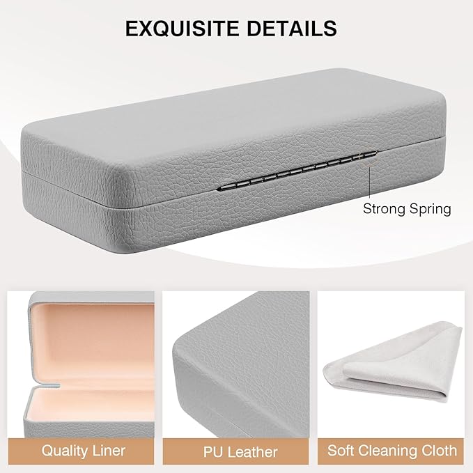 Marvolia Glasses Case Hard Shell Square Large Eyeglasses Case PU Leather Protective Case for Sunglasses Eyeglasses