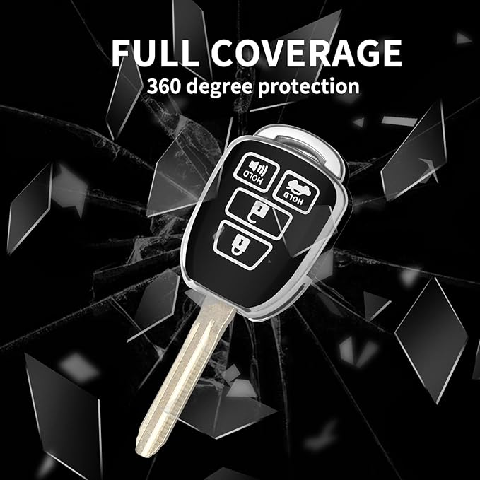 MILD EAST Key Fob Cover for Toyota with Metal Key Chain, Silver Edge Soft TPU Key Fob Shell Case for 2012-2019 Camry Corolla Tacoma, Black