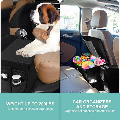 Dog Seat Extender for Dogs up to 200lbs, Dog Back Seat with Storage Pockets, Collapsible Front and Backseat Extender for Large, Medium and Small Dogs