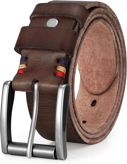 SANSTHS Mens Full Grain Cow Leather Belt Heavy Duty Work Belt Casual Every Day Belt for Jeans