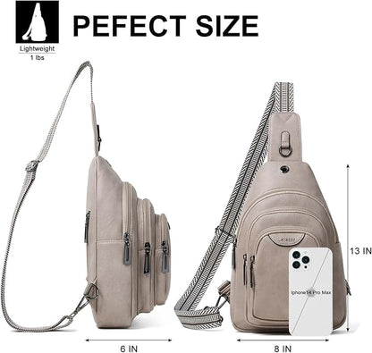 Leresas 10L Crossbody Sling Bag for Women Men Anti Theft Cross Body Fanny Pack Belt Bag Purse Gifts for Women Faux Leather, Light Grey
