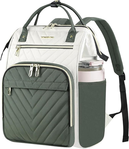 VANKEAN 17 Inch Laptop Backpack for Women Fashion Computer Work Bag, Large Capacity Waterproof Backpack, College Daypack Business Travel, Beige-Army green