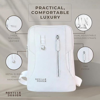 Full Grain Leather Backpack – Water-Resistant, Padded Laptop Compartment, Adjustable Straps, 16L Capacity, Slim Design, Leather Backpack for Men and Women - Cloud White