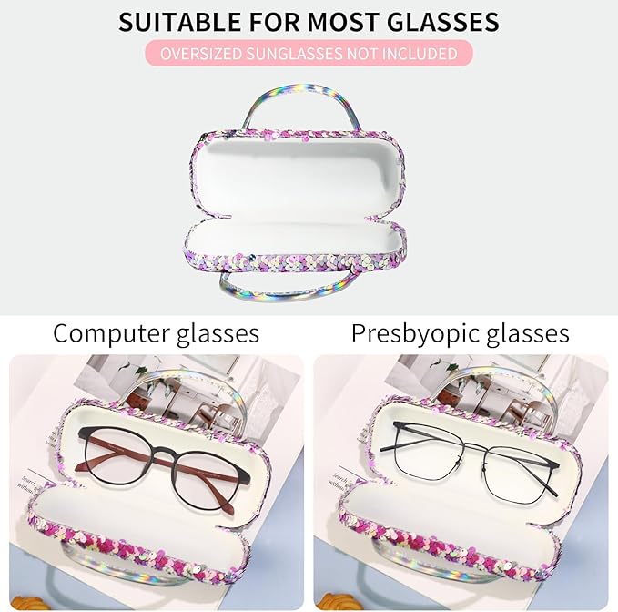 PERFECTSIGHT Hard Shell Eyeglasses Case, PU Leather Protective Glasses Case, Cute Eyeglass Case for Women Men Girls