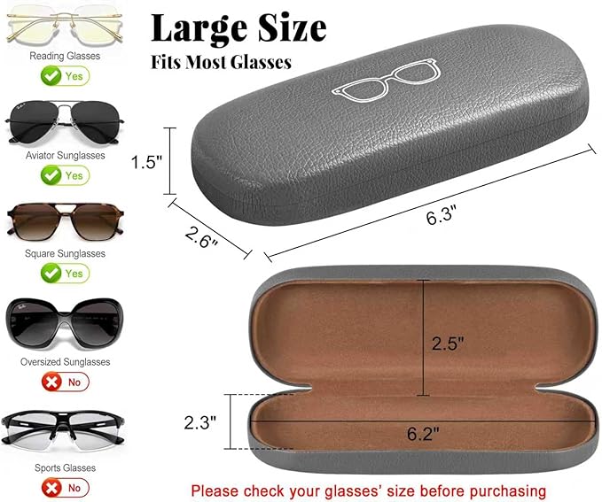 RayLove Glasses Case, 2 Pack Unisex Hard Shell Eyeglass Case PU Leather Hard Eyeglass Case with Eyewear Accessories