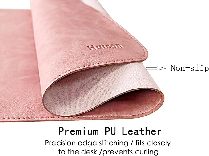 Leather Desk Mat, 23.6"x13.8" Non-Slip PU Leather Desk Pad, Thick Desk Blotter with Stitched Edge, Retro Large Mouse Pad, Laptop Pad for Office & Home Use (Pink)