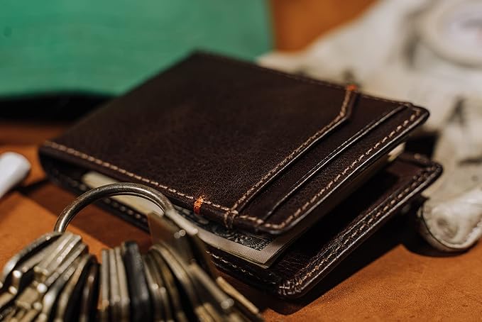 House of Jack Co. Jack Bifold Magnetic Money Clip Wallet for Men, Slim Front Pocket Wallet with Strong Interior Magnetic Clip, ID Window, Full Grain Cowhide, Brown