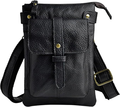 Le'aokuu Mens Genuine Leather Fanny Small Messenger Shoulder Satchel Waist Bag Pack 8711