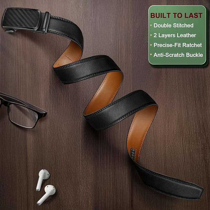 KEMISANT Men Belt Ratchet Click Belt Genuine Leather Adjustable For Men Golf Dress Casual Jeans 1 3/8-Cut For Fit