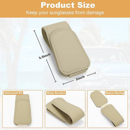 2 Packs Sunglass Holder for Car, Magnetic Leather Car Sunglass Holder, Visor Sunglasses Holder Clip, Sunglasses Clip for Car Visor, Sunglass Holder for Different Size Eyeglasses (Beige)