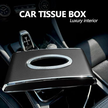 Faux Leather Car Tissue Holder for Interior, Multi-Function Tissue Box, Armrest & Back Seat Tissue Organizer, Sleek Kleenex Holder (Black Flat)