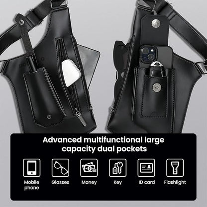 Leather Double Shoulder Armpit Bag for Men Underarm Concealed Rover The Holste Vest for Mens Adjustable Leather Bag (Black)