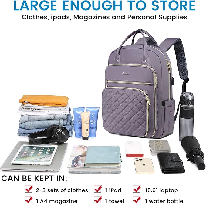 LOVEVOOK Laptop Backpack for Women, Water Resistant Travel Work Backpacks Purse Stylish College Bookbag Business Teacher Nurse Computer Bag with USB Charging Port, Fits 15.6" Laptop