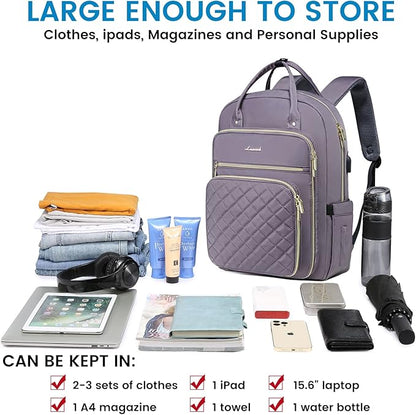 LOVEVOOK Laptop Backpack for Women, Water Resistant Travel Work Backpacks Purse Stylish College Bookbag Business Teacher Nurse Computer Bag with USB Charging Port, Fits 15.6" Laptop