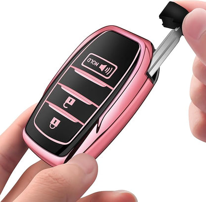 Sindeda for Toyota Key Fob Cover with Metal Keychain & Leather Strap for 2025-2026 Camry 4 Runner 2019-2026 Venza, Land Cruiser,2023-2026 Tacoma Grand Highlander,Corolla,bZ4X,3-Buttons(Pink)
