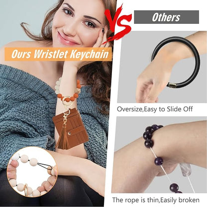 KNGITRYI Wallet Keychain Wristlet for Women,Slim RFID Credit Card Holder Purse Tassel Keychain Bangle Key Ring for Men Women