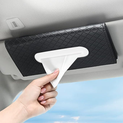 Car Tissue Refill Holder, Tissue Holder for Car, Black PU Leather Car Sun Visor Tissue Paper Storage Box Holder Cases, Hanging Tissue Clip, Car Napkin Holder