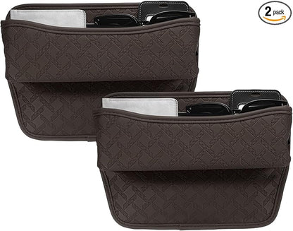 HARFINGTON 2pcs Car Seat Gap Filler Organizer 11.5 x 8 x 2.1 Inch Leather Universal Car Organizer Storage Box Between Seat and Console for Phone Sunglasses Keys, Coffee