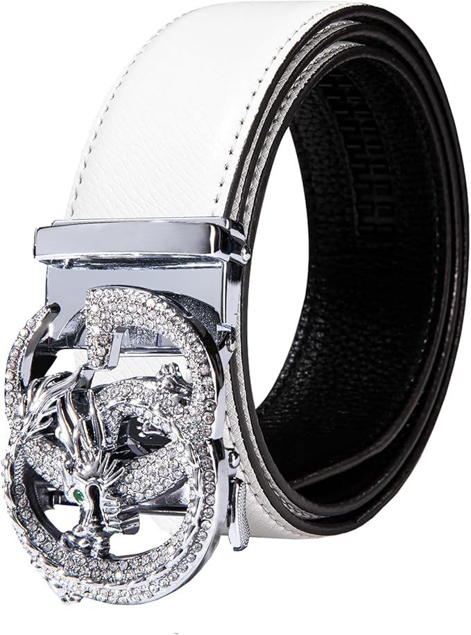 Dubulle Designer Ratchet Belt for Men Leather Fashion Adjustable Automatic Buckle Sliding Removable Dress Casual