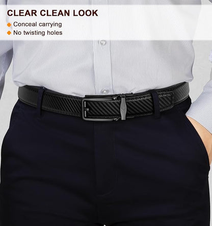 BULLIANT Men Ratchet Belt 2 Pack, Click Sliding Leather Belt Adjustable for Gift Men Dress Casual Jeans 1 3/8,Cut for Fit