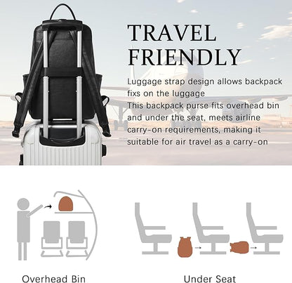 Laptop Backpack for Women,Leather Backpack with 15.6 inch Laptop Compartment,Large Capacity Computer Backpacks Purse,Carry-on Travel Backpacks,Casual Daypack for Work Business College,Black