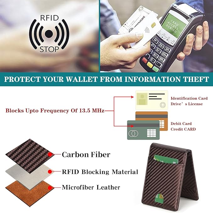 Wallet for Men Leather Slim Bifold Card Holder RFID Blocking Minimalist Front Pockets Wallet with Money Clip
