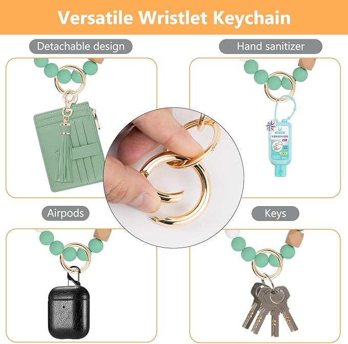 KNGITRYI Wallet Keychain Wristlet for Women,Slim RFID Credit Card Holder Purse Tassel Keychain Bangle Key Ring for Men Women