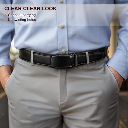 KEMISANT Men Belt Ratchet Click Belt Genuine Leather Adjustable For Men Golf Dress Casual Jeans 1 3/8-Cut For Fit