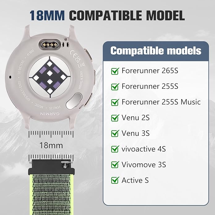 18mm 20mm 22mm Hook and Loop Watch Band Compatible with Garmin Vivoactive 5/ Vivoactive 6/ Vivoactive 3, Soft Nylon Breathable Sport Strap for Venu 2S/ Venu3S/ Forerunner 265s,Venu 3/ Venu 2 Men Women
