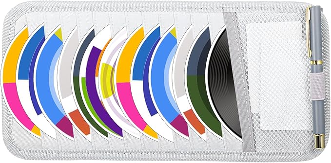 TIESOME CD Case Holder for Car, DVD Vehicle Visor Storage Organizer Large Capacity CD Visor Case Car Sun Visor Organizer with 12 DVD Storage Sleeves 1 Mesh Pocket 1 Pen Holder and Elastic Strap (Grey)