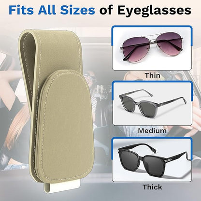 BFXM Sunglass Holder for Car, Sunglasses Holder Eyeglass Hanger Clip Magnetic Leather for Car Visor, Cars Sun Visor Ticket Card Clip
