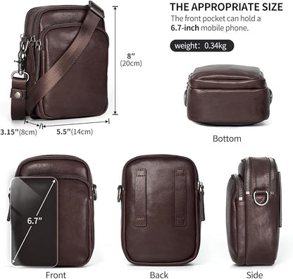 Augus Leather Messenger Crossbody Shoulder Bag for Men Work Business Casual Adjustable Straps (Black-1)