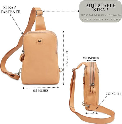 Leather Sling Bag for Women Genuine Crossbody Purse Small Trendy Cross Over Chest with Phone and Credit Card Slots (Peach Nappa)