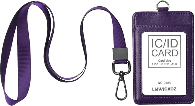 Leather Badge Holder with Adjustable Lanyards,Swivel Metal Clasp for Offices, Staff, Students, Employees(Purple)