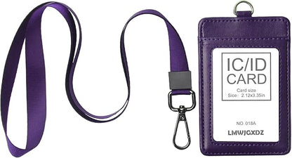 Leather Badge Holder with Adjustable Lanyards,Swivel Metal Clasp for Offices, Staff, Students, Employees(Purple)