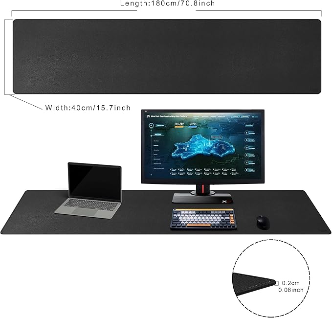 Cacoy 70.8"x15.7" Leather Desk Pad, Large Computer Mouse Pad for Office and Home Work, Waterproof PU Leather Desk Protector Mat, Extended Gaming Keyboard Mouse Mat (Black)