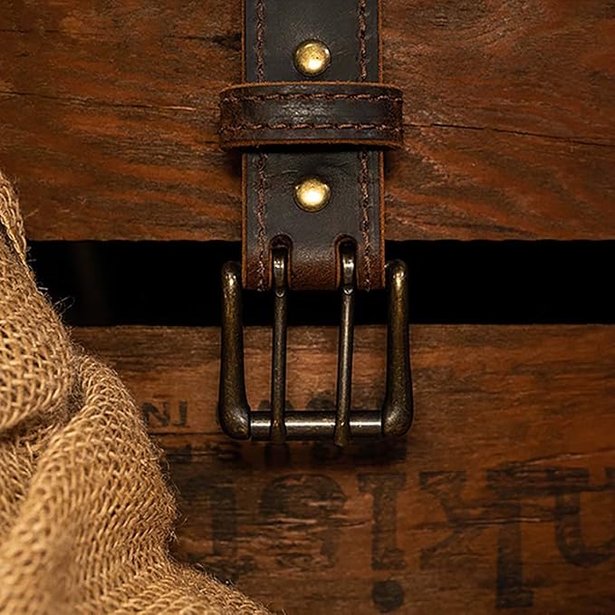 Men’s Classic Leather Belt, Double Prong Retro Style, Antique Brass Buckle, 1 ½” Width, Amish handmade in the USA