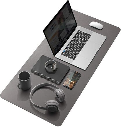 YSAGi Desk Mat, Dual-Sided Desk Pad, 31.5" x 15.7" Laptop Leather Desk Pad Protector, Large Leather Desk Blotter for Keyboard and Mouse, Waterproof Desk Writing Pad (Dark Grey, 31.5" x 15.7")