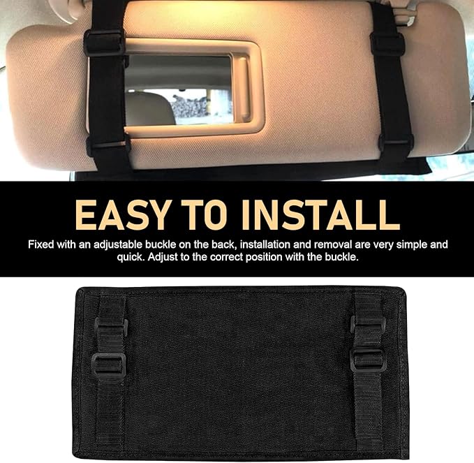 Visor Panel Organizer, Vehicle Visor Storage Holder Pouch with Velcro Strap for Pen Card Sunglass, Sunshade Accessories for Car SUV MPV (Black)